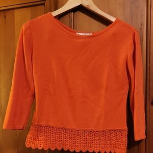 Coral Women's Top with Lace Hem